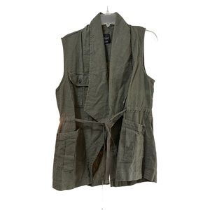 Gorpcore Safari Open Front Anorak Vest Draw String Waist Tencel Linen Blend Med